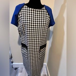 Black/white/blue houndstooth dress